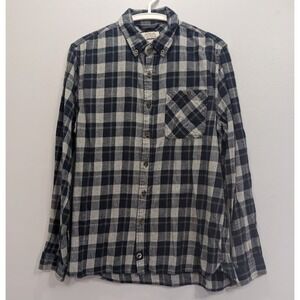 Boston Traders Button Up Flannel Shirt Men sz M Blue Gray Plaid Grunge Outdoor